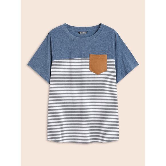 2/$25 Size 18 20 2x BloomChic Striped Round Neck Patched Pocket T shirt - Picture 5 of 5